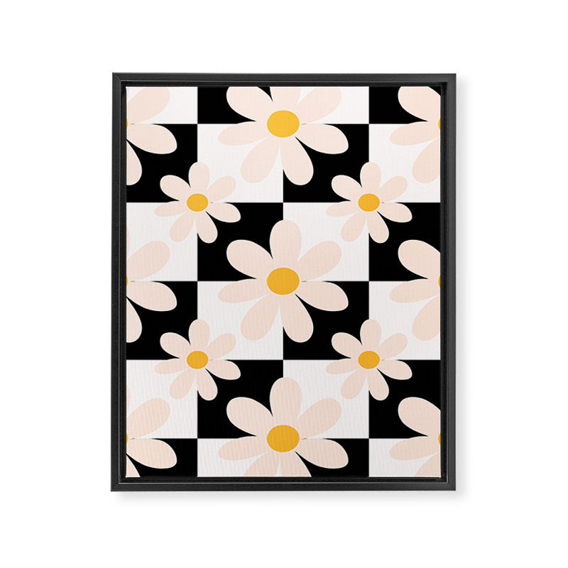 Black and White Checkered Daisy pattern  Framed Canvas Print Gallery Image 8