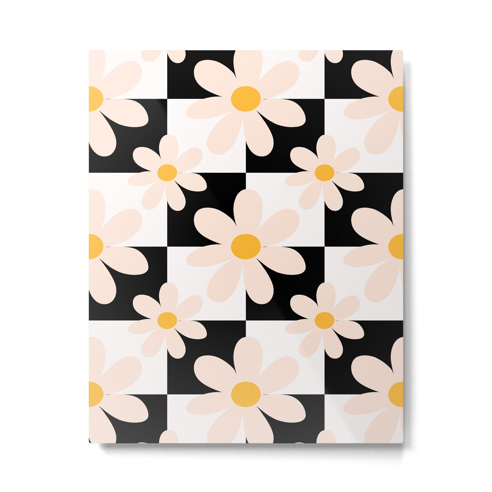 Black and White Checkered Daisy pattern  Metal Print Gallery Image 6
