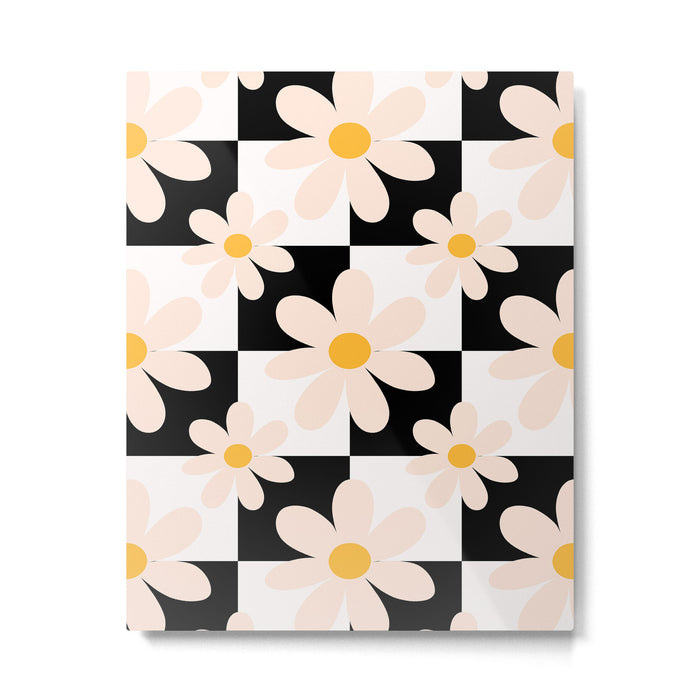 Black and White Checkered Daisy pattern  Metal Print Gallery Image 1