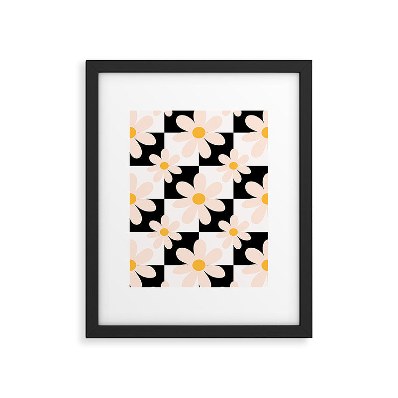 Black and White Checkered Daisy pattern  Framed Art Print Gallery Image 6