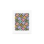Black and White Checkered - Retro Rainbow Daisies  Art Print Gallery Image 1