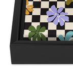 Black and White Checkered - Retro Rainbow Daisies  Framed Canvas Print Gallery Image 3
