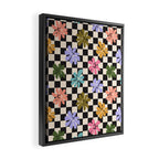 Black and White Checkered - Retro Rainbow Daisies  Framed Canvas Print Gallery Image 2