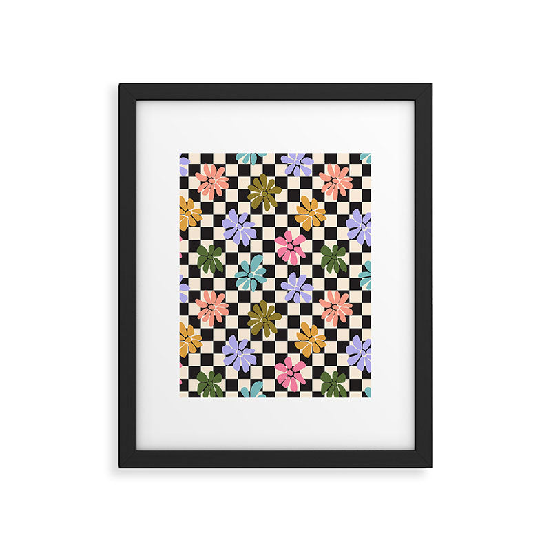 Black and White Checkered - Retro Rainbow Daisies  Framed Art Print Gallery Image 6