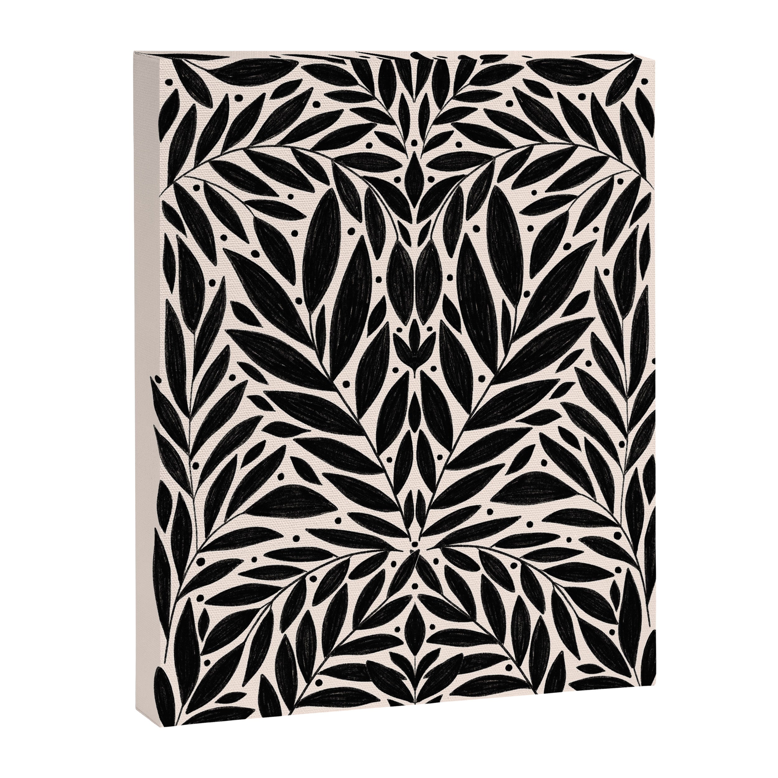 Black and White Folk Leaves  Canvas Print Gallery Image 6