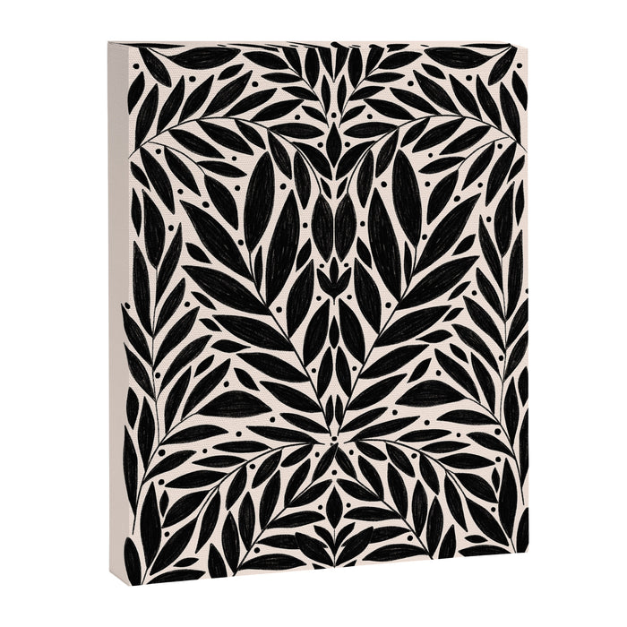 Black and White Folk Leaves  Canvas Print Gallery Image 1