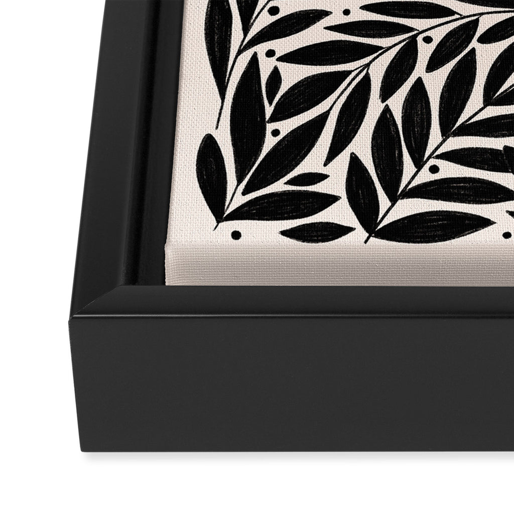 Black and White Folk Leaves  Framed Canvas Print Gallery Image 3