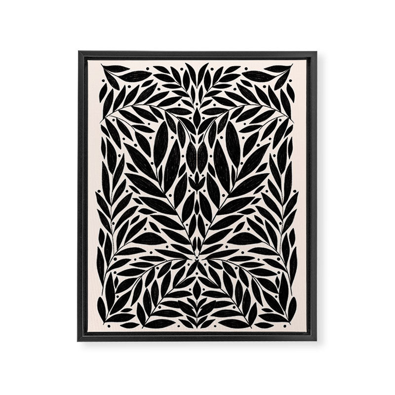 Black and White Folk Leaves  Framed Canvas Print Gallery Image 6