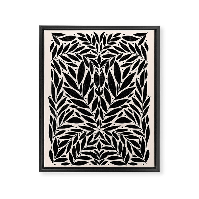 Black and White Folk Leaves  Framed Canvas Print Gallery Image 1