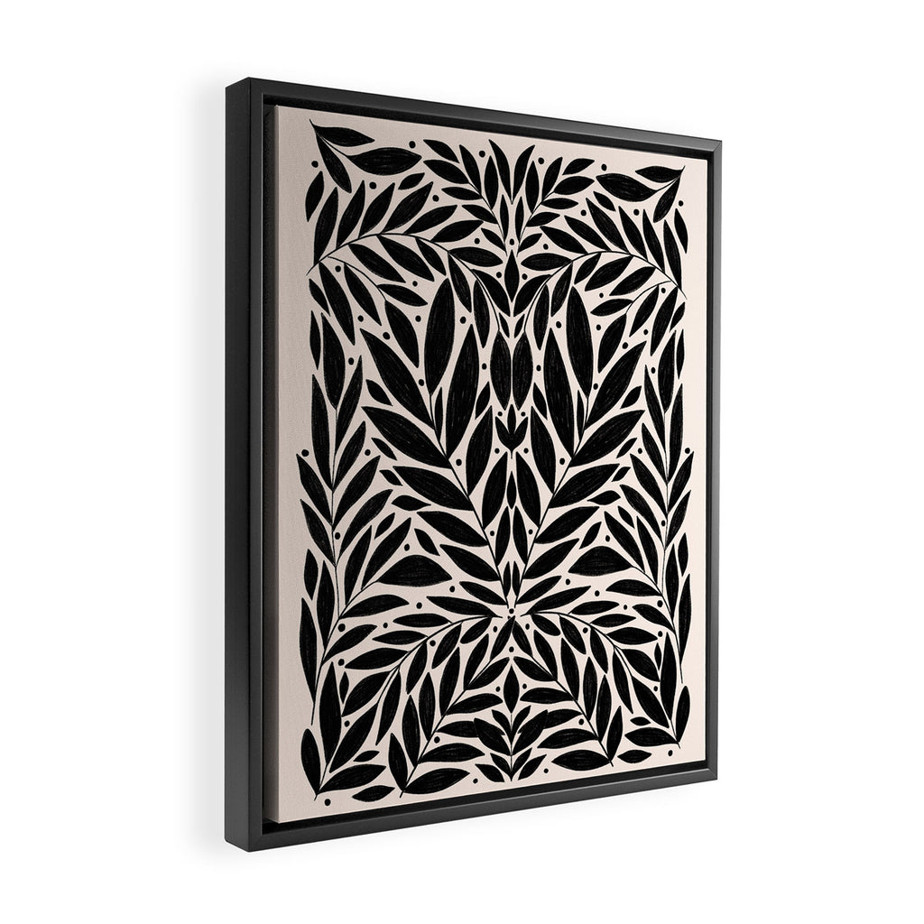 Black and White Folk Leaves  Framed Canvas Print Gallery Image 2