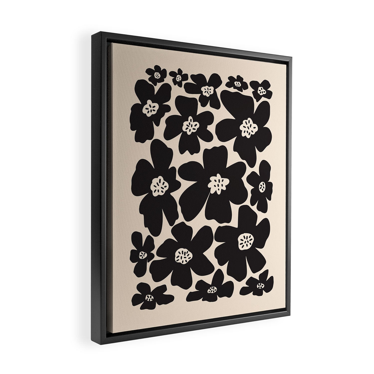 Black and White Retro Daisy Framed Canvas Print Gallery Image 2