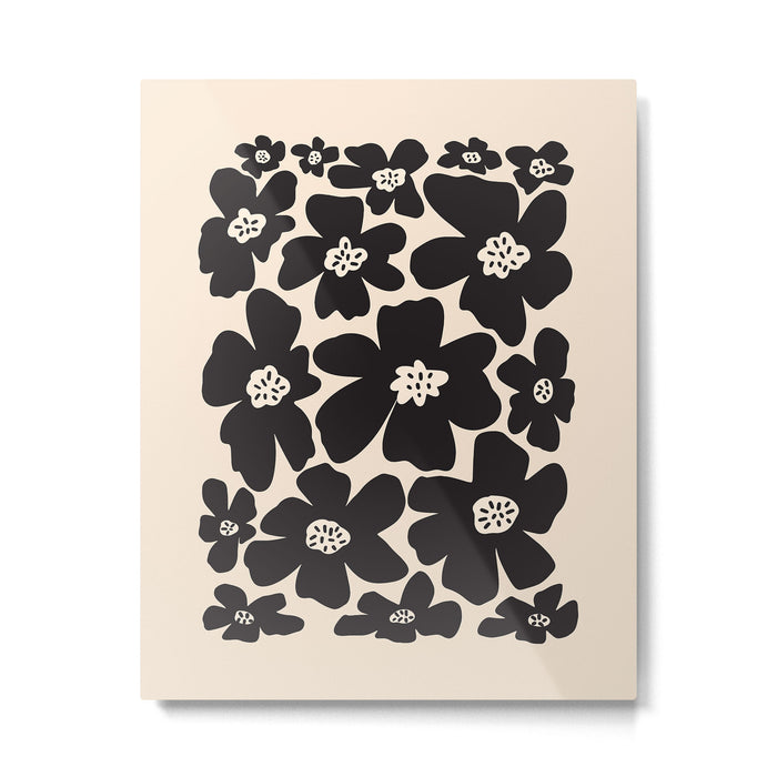 Black and White Retro Daisy Metal Print Gallery Image 1
