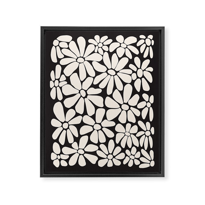 Black and White Retro Floral 2 Framed Canvas Print Gallery Image 6