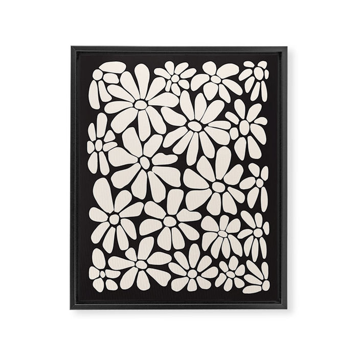 Black and White Retro Floral 2 Framed Canvas Print Gallery Image 1