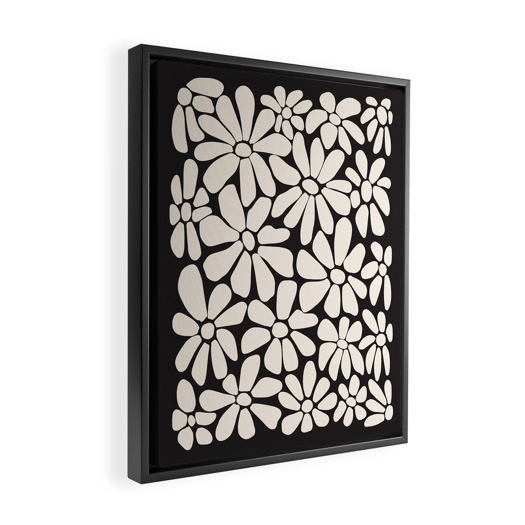 Black and White Retro Floral 2 Framed Canvas Print Gallery Image 2