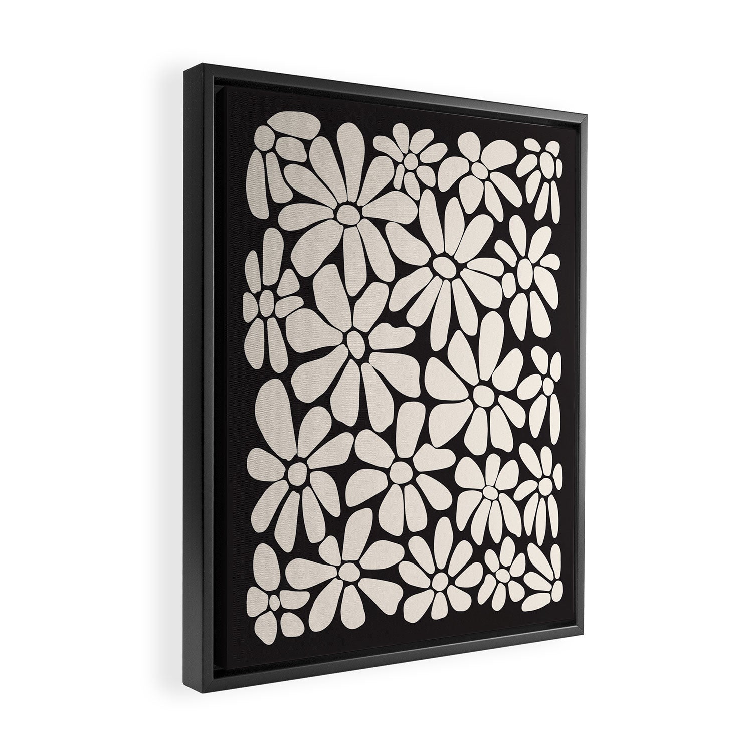 Black and White Retro Floral 2 Framed Canvas Print Gallery Image 2