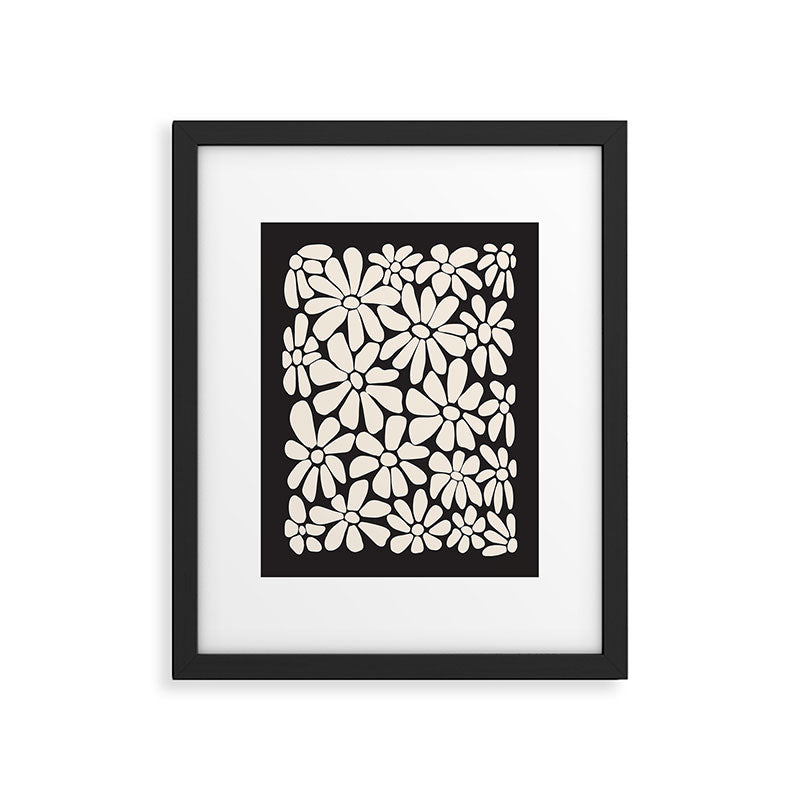 Black and White Retro Floral 2 Framed Art Print Gallery Image 5
