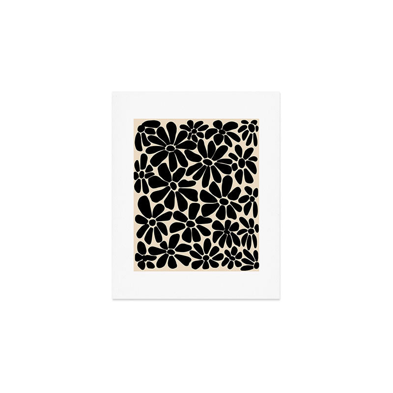 Black and White Retro Floral Art Print  Art Print Gallery Image 1