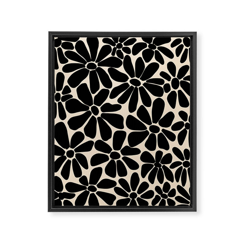 Black and White Retro Floral Art Print  Framed Canvas Print Gallery Image 6