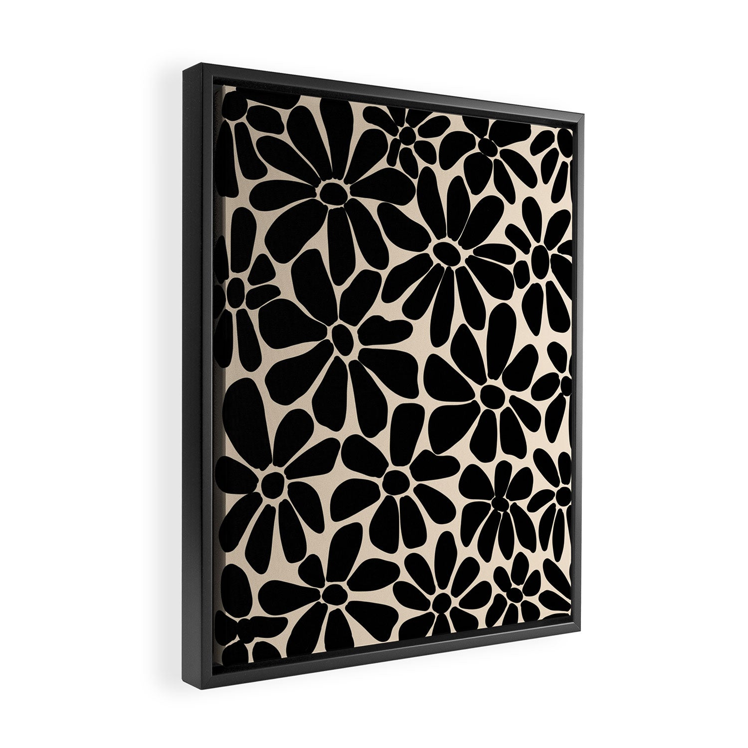 Black and White Retro Floral Art Print  Framed Canvas Print Gallery Image 2