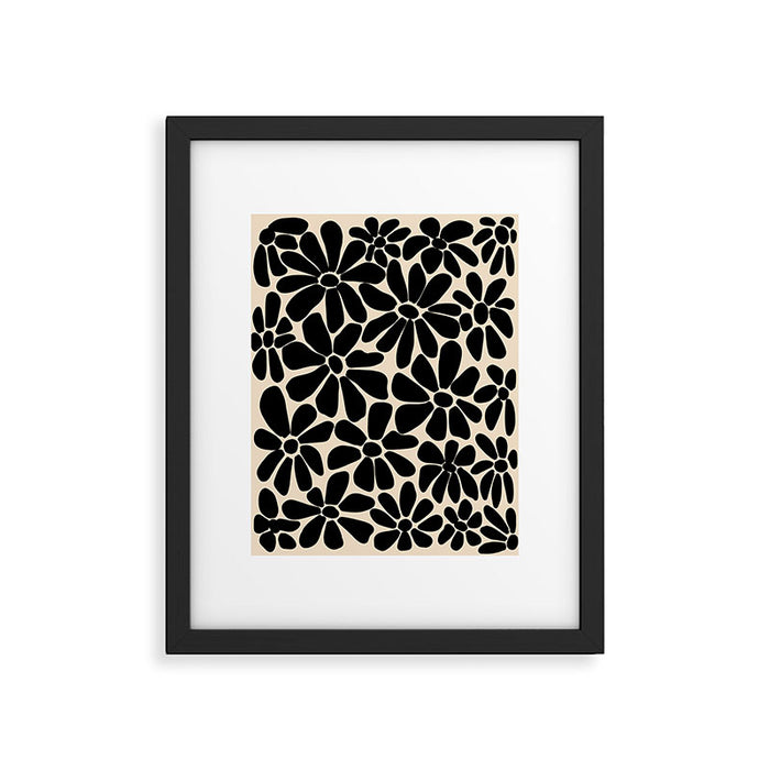 Black and White Retro Floral Art Print  Framed Art Print Gallery Image 1
