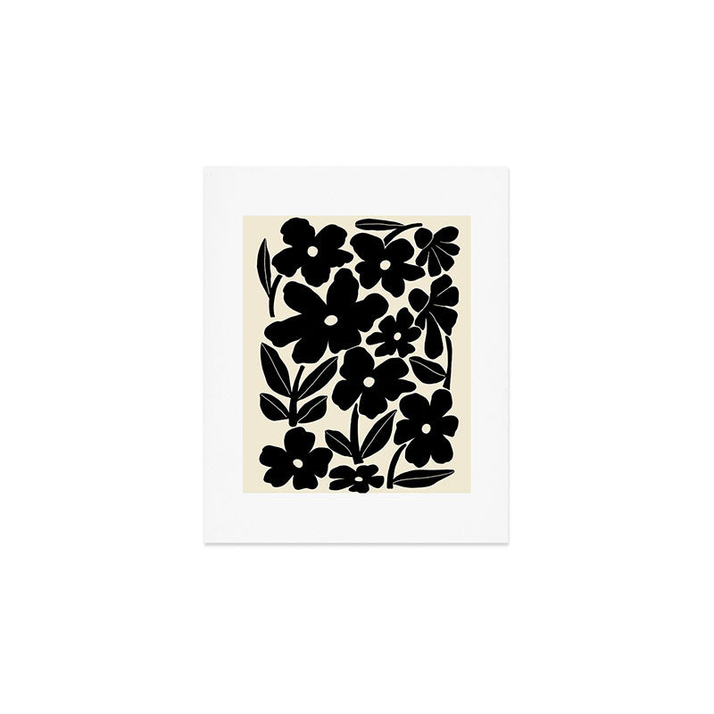 Black and White Retro Groovy Flowers  Art Print Gallery Image 1