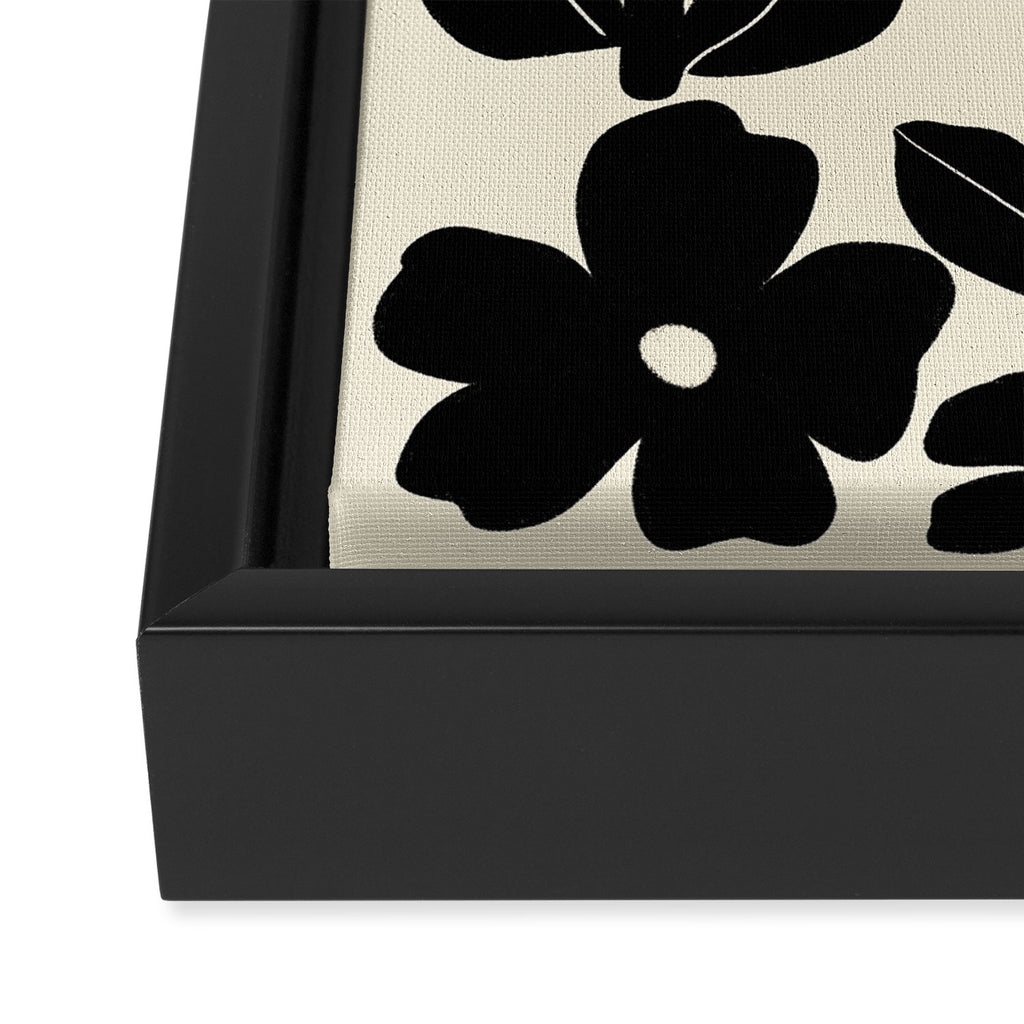 Black and White Retro Groovy Flowers  Framed Canvas Print Gallery Image 3