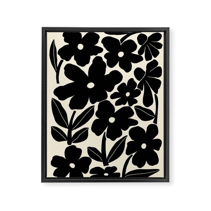 Black and White Retro Groovy Flowers  Framed Canvas Print Gallery Image 1