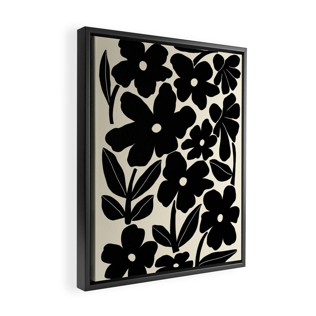 Black and White Retro Groovy Flowers  Framed Canvas Print Gallery Image 2