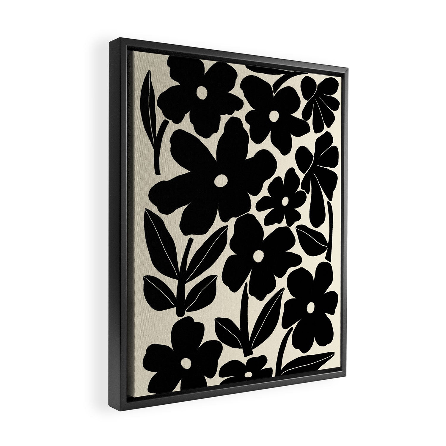 Black and White Retro Groovy Flowers  Framed Canvas Print Gallery Image 2
