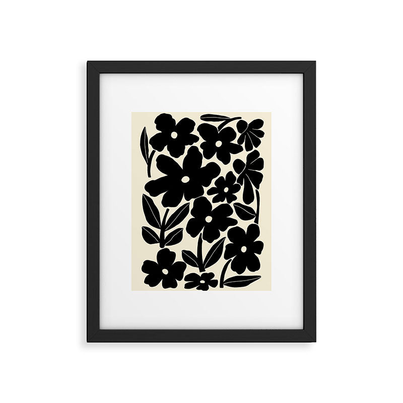 Black and White Retro Groovy Flowers  Framed Art Print Gallery Image 4