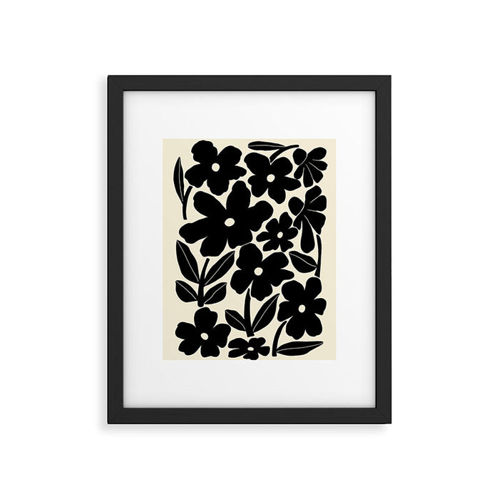 Black and White Retro Groovy Flowers  Framed Art Print Gallery Image 1