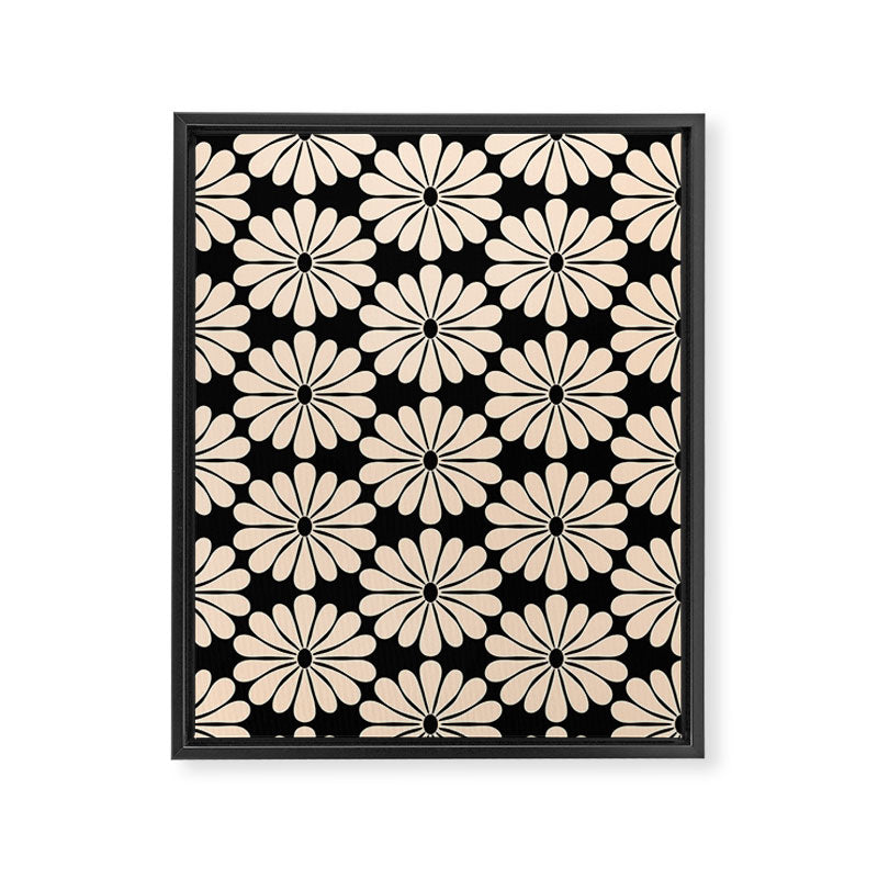 Black and White Retro Modern Daisy Framed Canvas Print Gallery Image 6