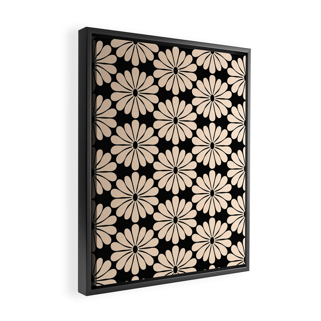 Black and White Retro Modern Daisy Framed Canvas Print Gallery Image 2