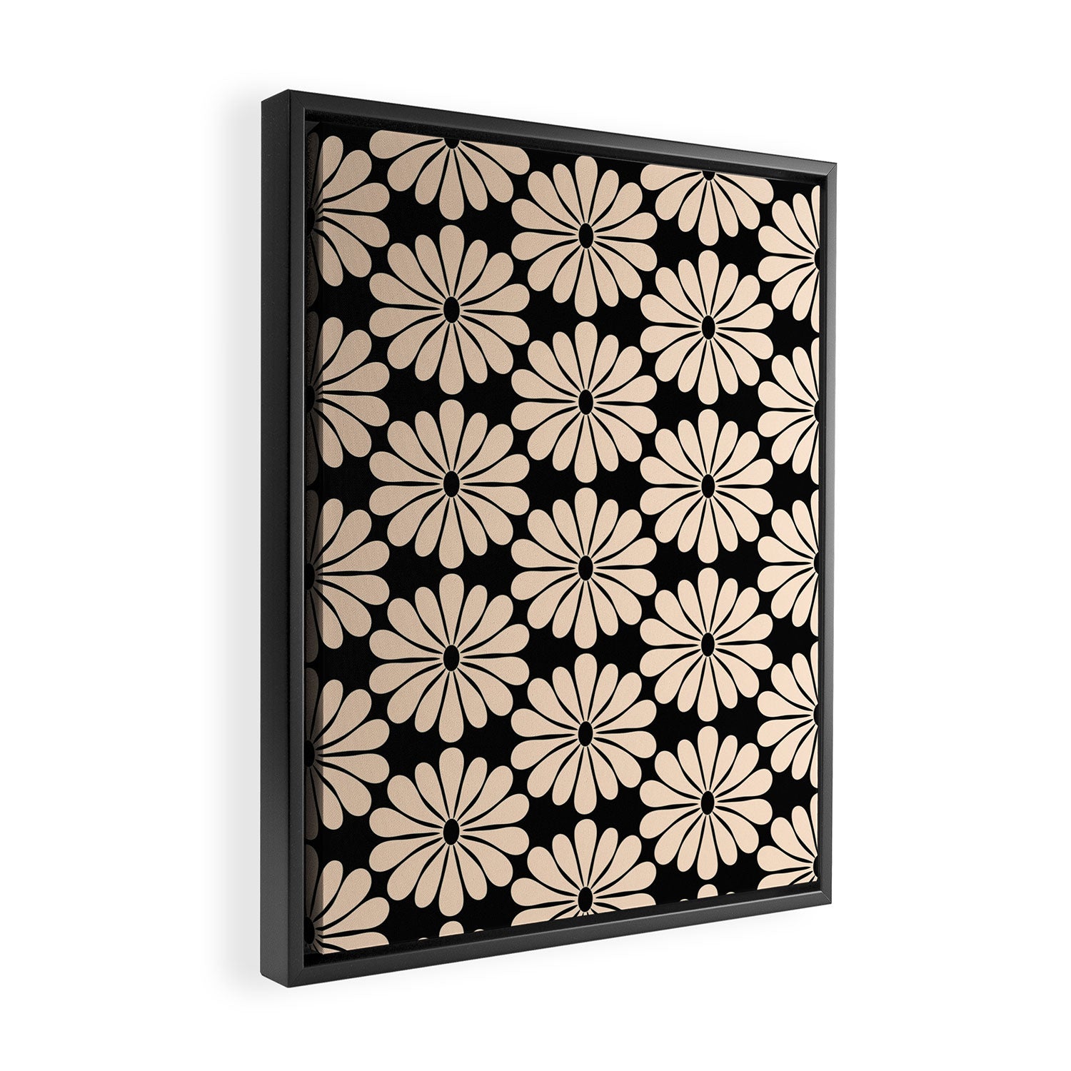 Black and White Retro Modern Daisy Framed Canvas Print Gallery Image 2