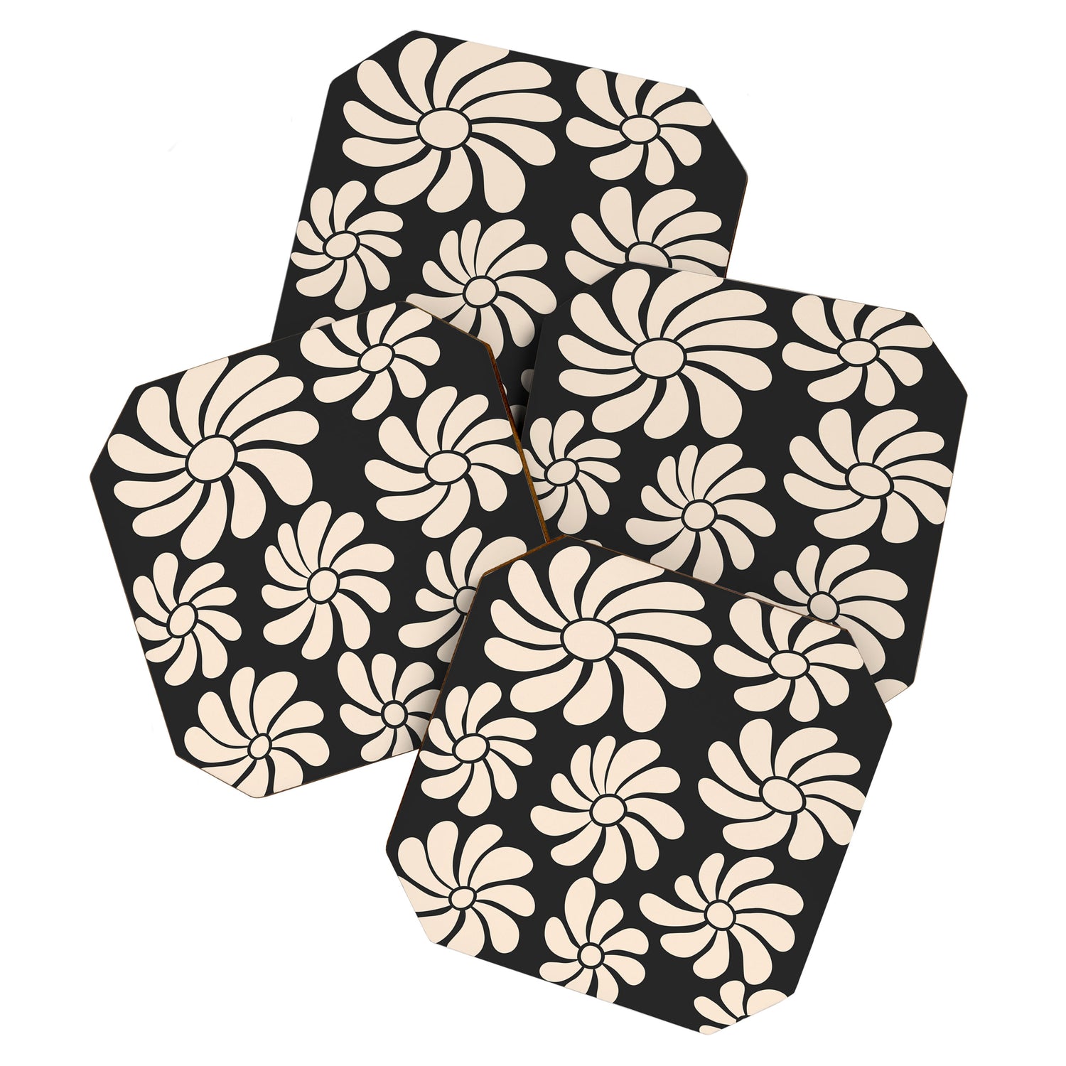 Black and White Retro Super Bloom - 70's vibe  Coaster Gallery Image 1