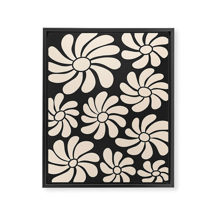 Black and White Retro Super Bloom - 70's vibe  Framed Canvas Print Gallery Image 1
