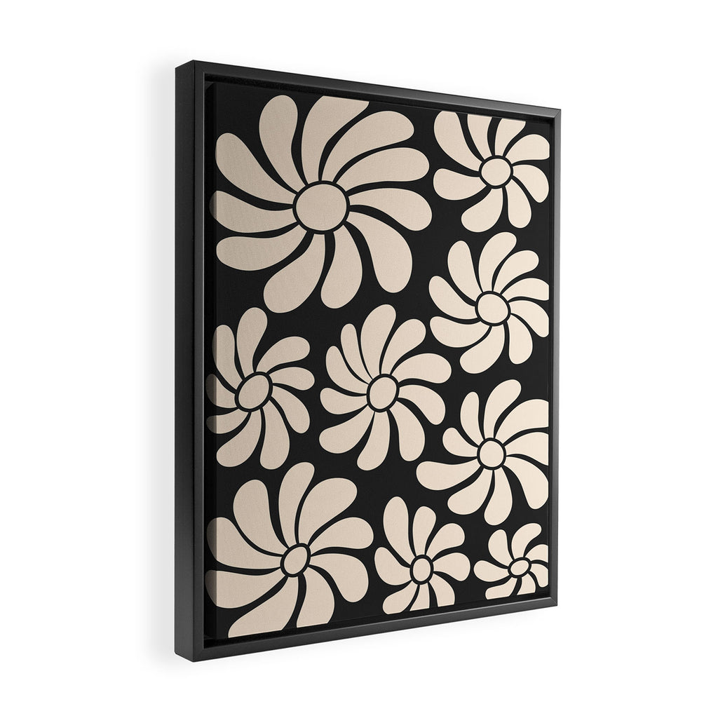 Black and White Retro Super Bloom - 70's vibe  Framed Canvas Print Gallery Image 2