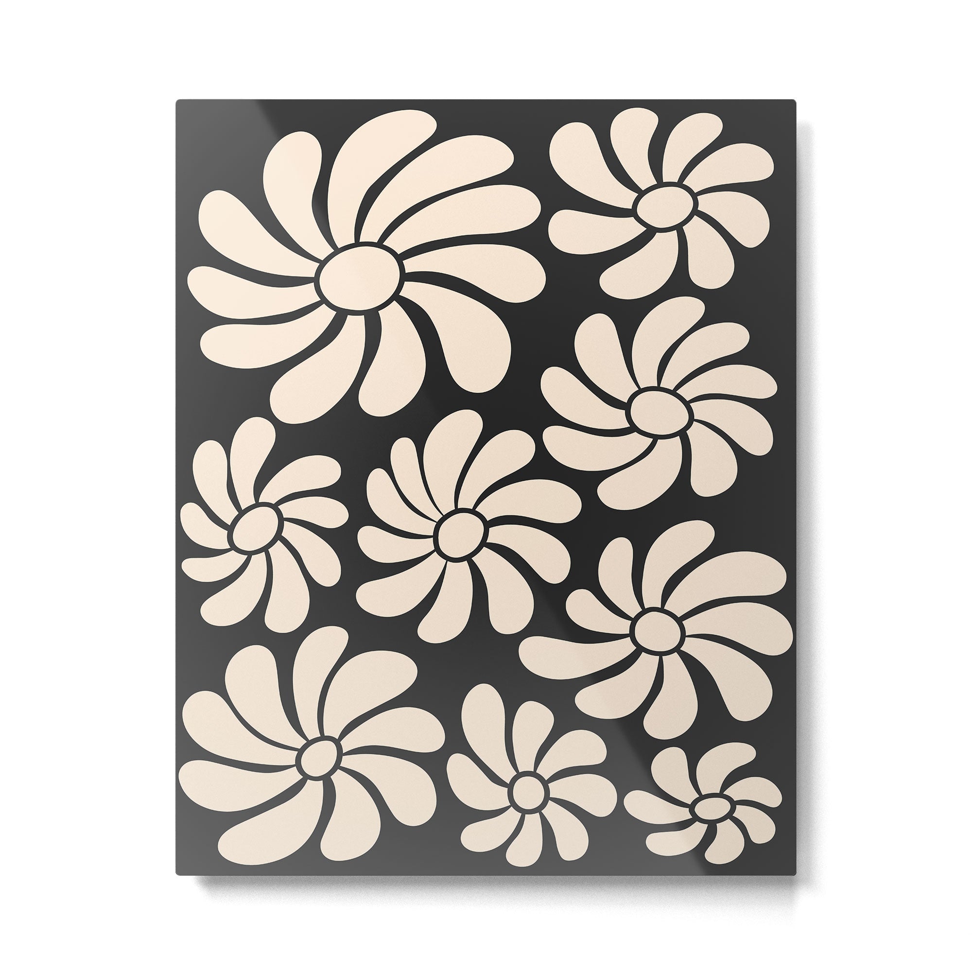 Black and White Retro Super Bloom - 70's vibe  Metal Print Gallery Image 6