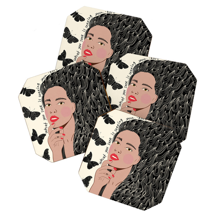 Black and White Woman Portrait  Coaster Gallery Image 1