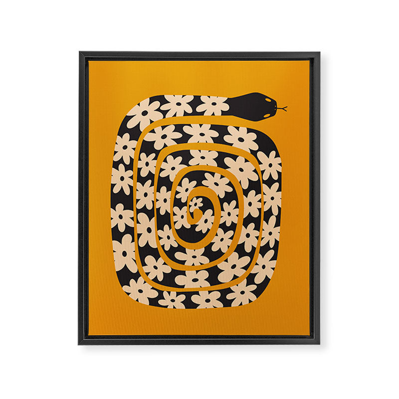 Black & Cream Snake Flower - Orange  Framed Canvas Print Gallery Image 8