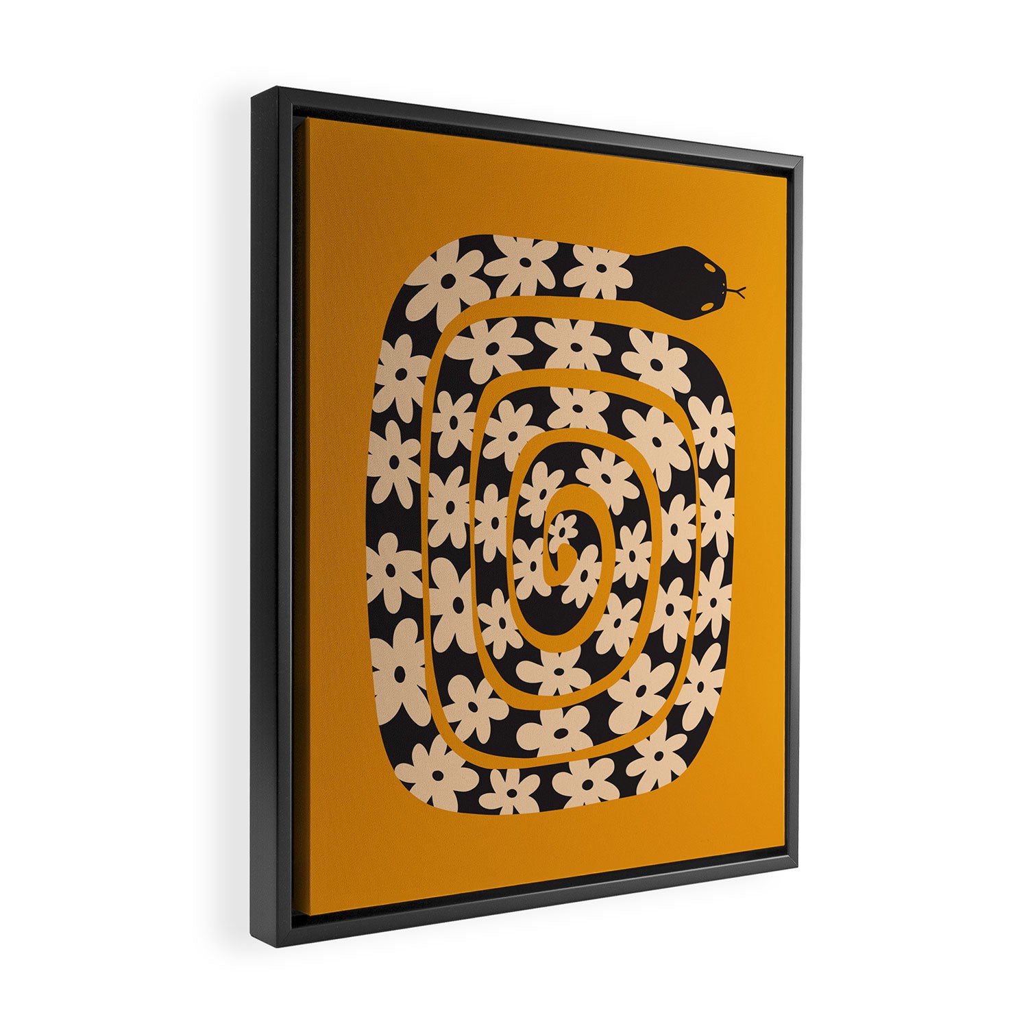 Black & Cream Snake Flower - Orange  Framed Canvas Print Gallery Image 2