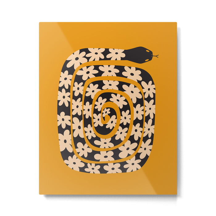 Black & Cream Snake Flower - Orange  Metal Print Gallery Image 1