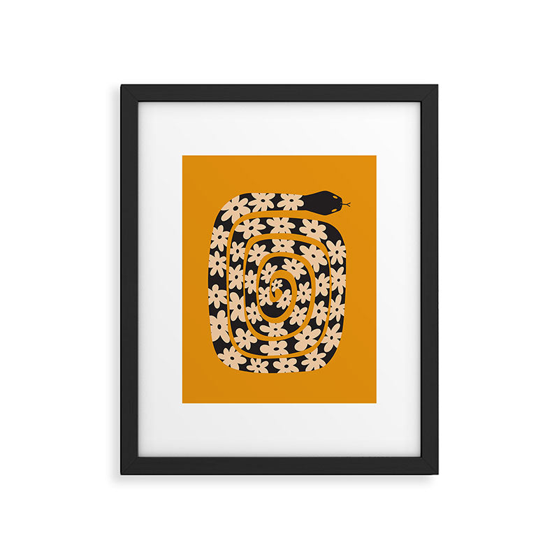 Black & Cream Snake Flower - Orange  Framed Art Print Gallery Image 4