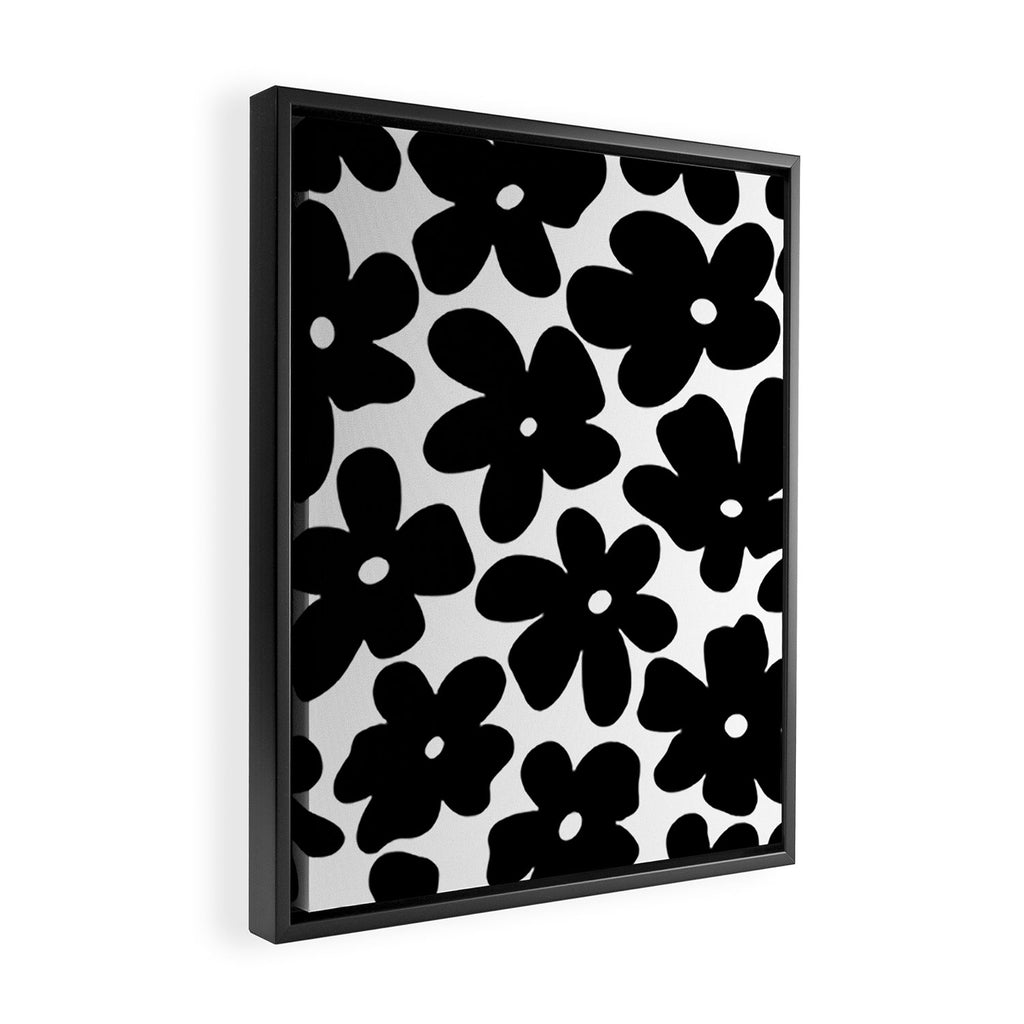 Black & White Flower - 70's Daisies Framed Canvas Print Gallery Image 2