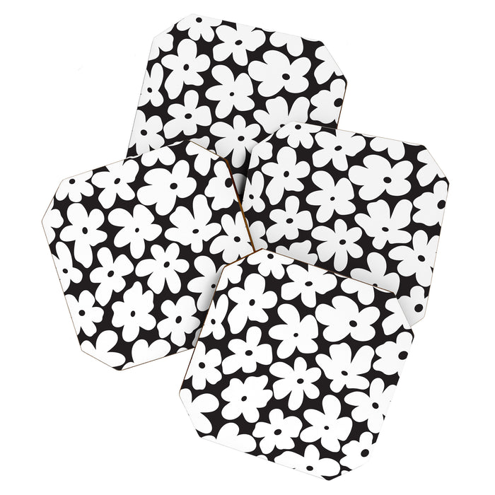 Black & White Flower - 70's White Daisies Coaster Gallery Image 1