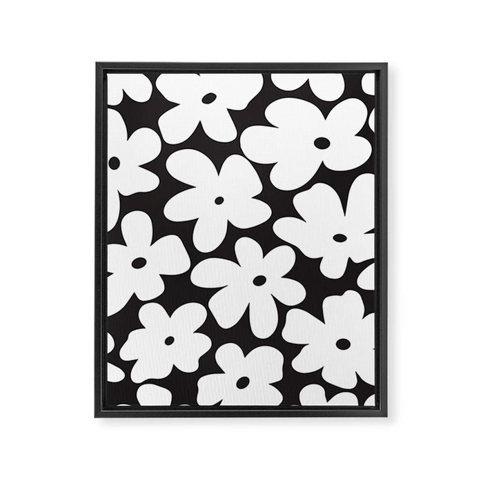 Black & White Flower - 70's White Daisies Framed Canvas Print Gallery Image 1