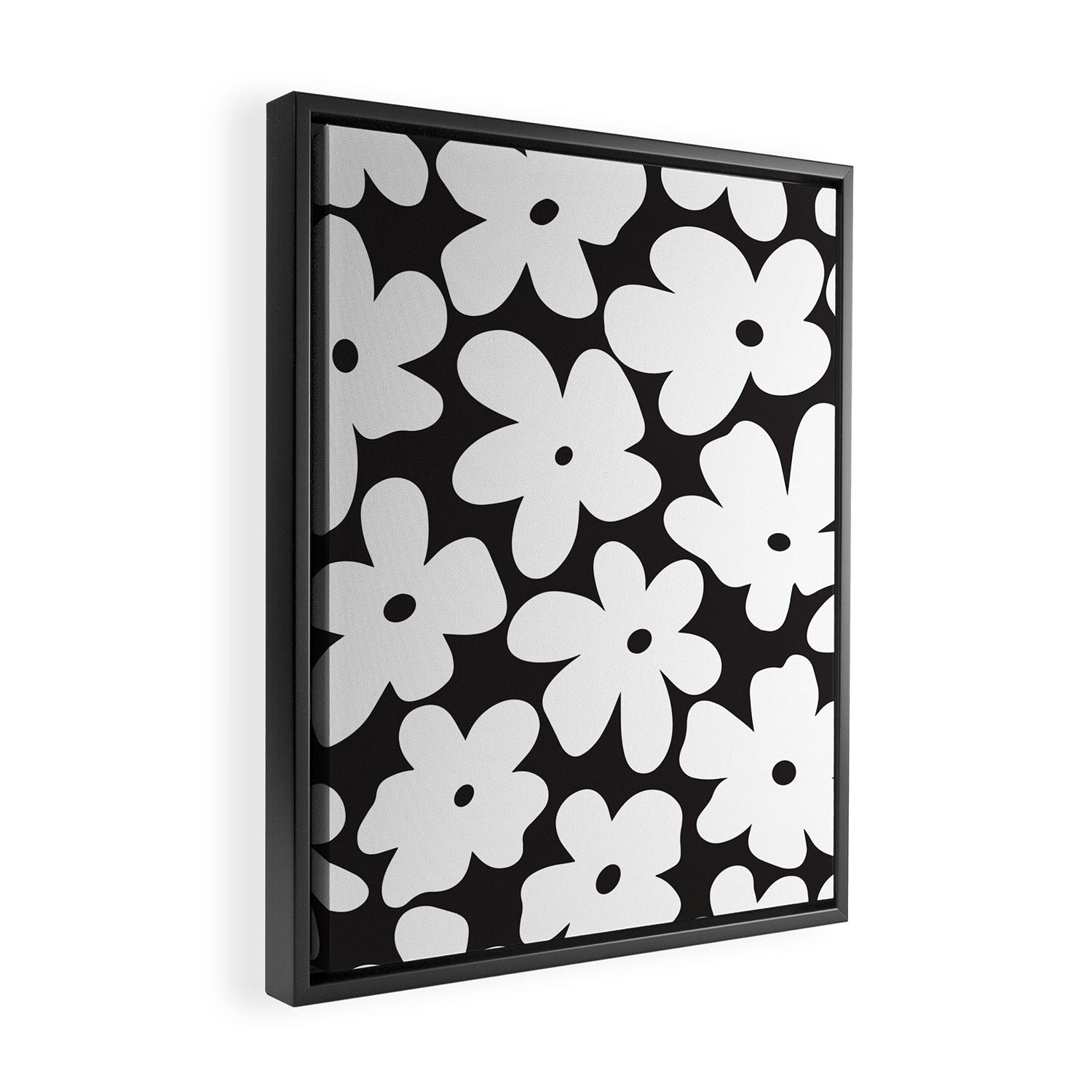 Black & White Flower - 70's White Daisies Framed Canvas Print Gallery Image 2