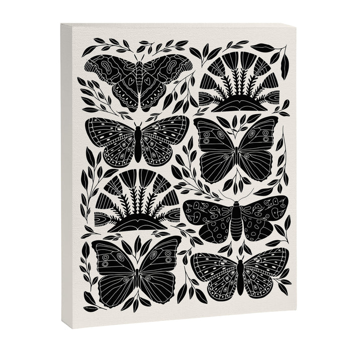 Black & White Retro, Folk Butterfly Canvas Print Gallery Image 1