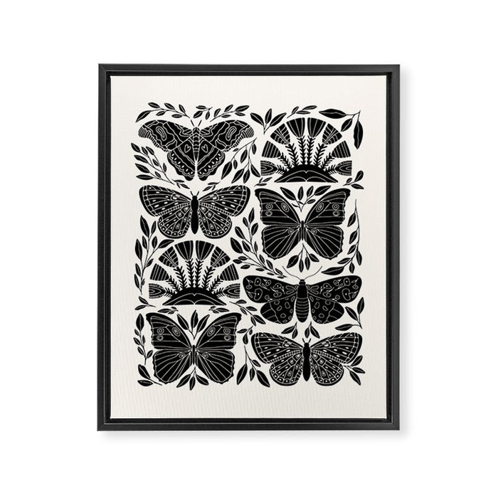Black & White Retro, Folk Butterfly Framed Canvas Print Gallery Image 1